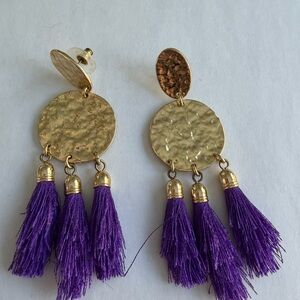 Lilly Pulitzer Mermaid grotto gold and purple tassel earrings